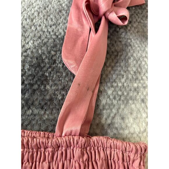 Lovers and Friends Revolve Harmony Smocked Shoulder Tie Pink Top Size Medium - Picture 12 of 13
